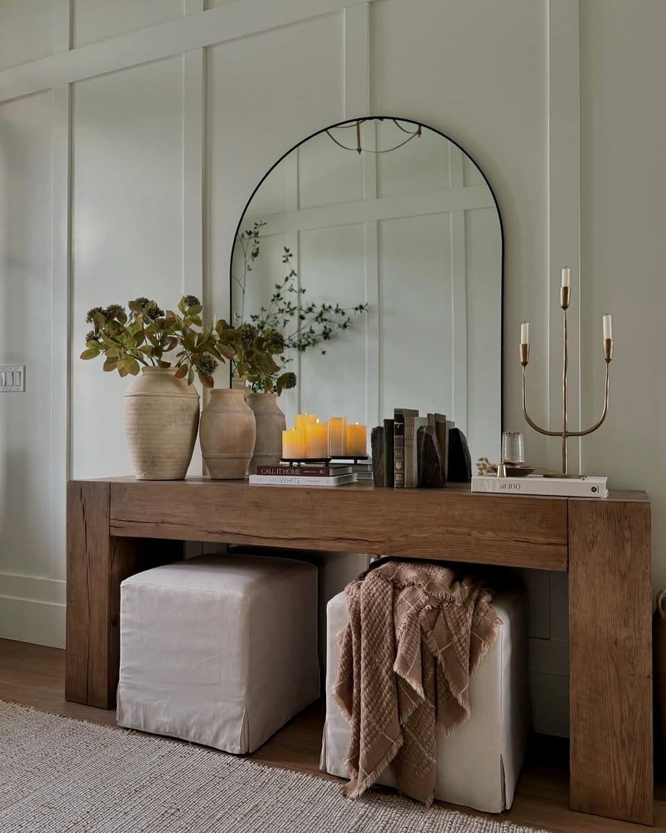 oversized mirror in hallway