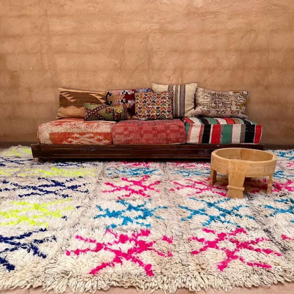 Moroccan-style rug with an assortment of small succulents