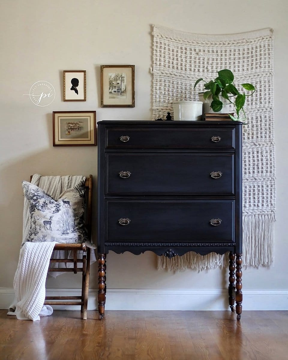 Chalk-painted vintage dresser
