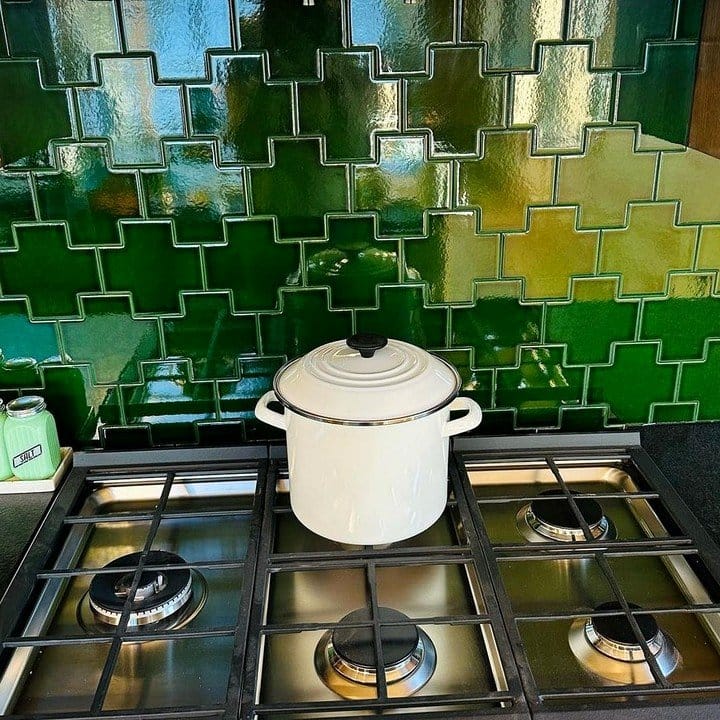 vibrant green tile backsplash