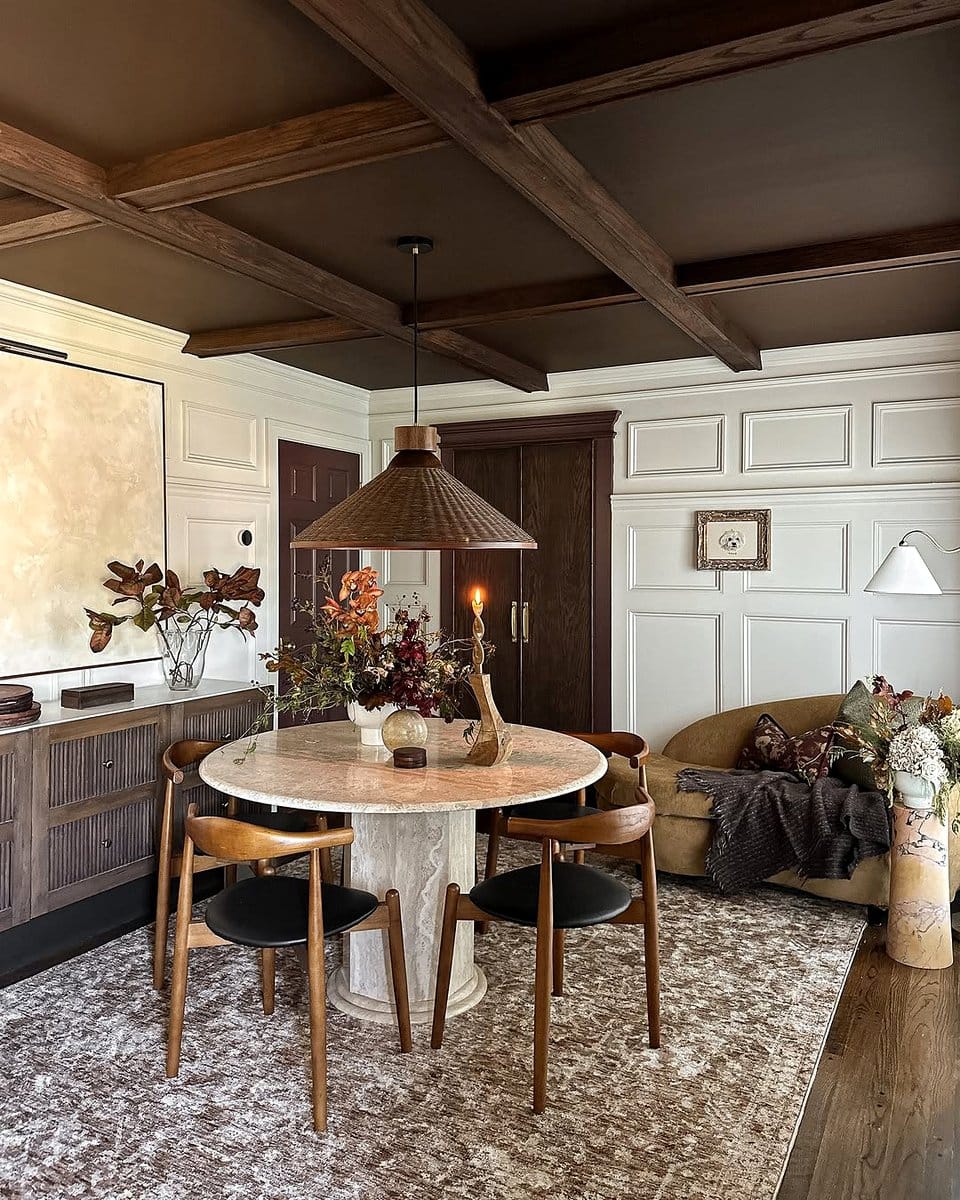 coffered ceiling in dining room