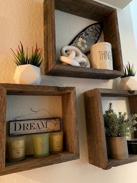 rustic wooden wall shelf with decor