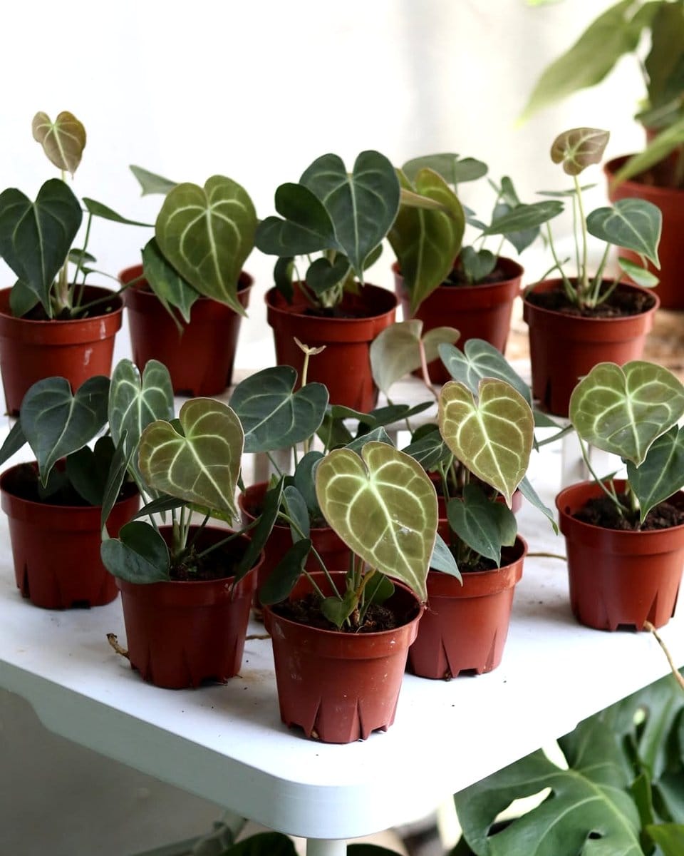 anthurium clarinervium on display stand