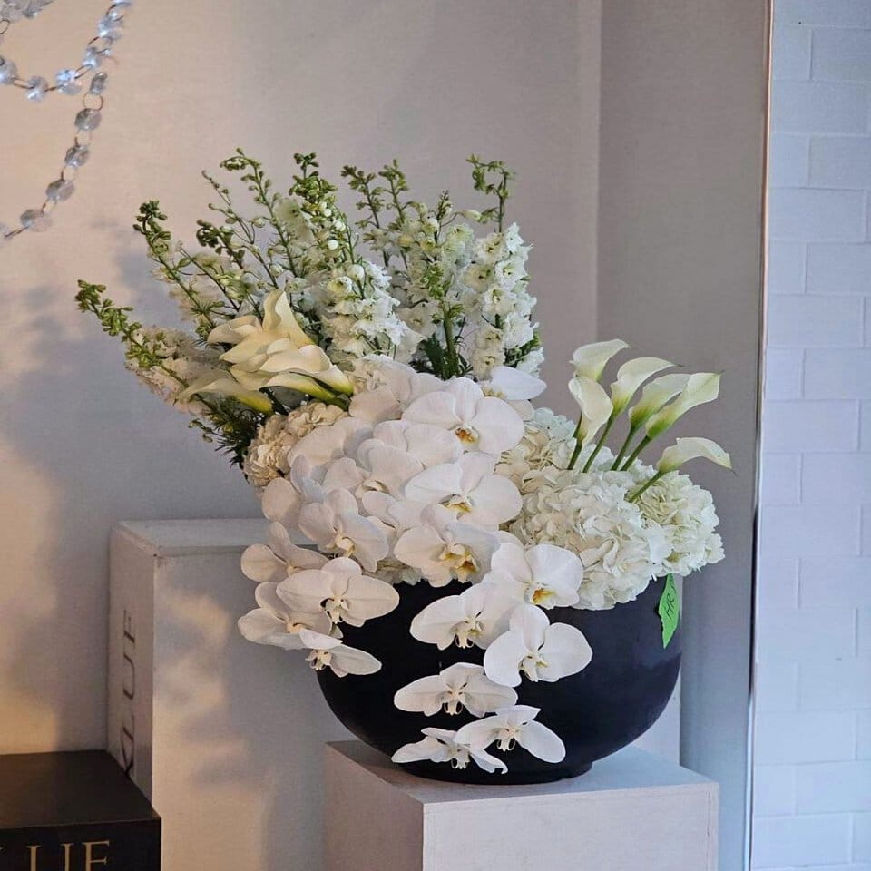 Stunning black and white floral arrangement