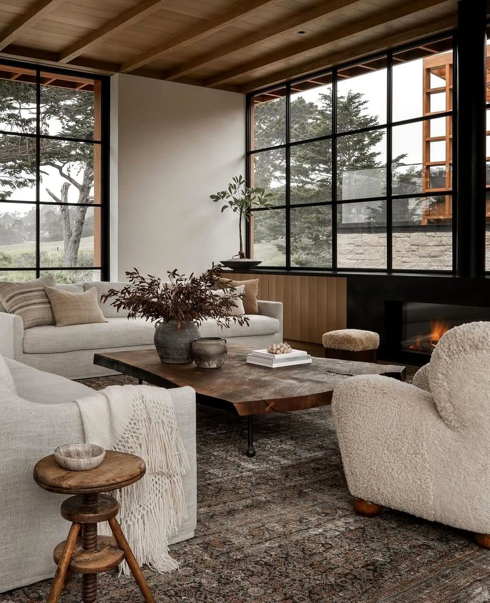 Earth-toned painted living room with rustic decor