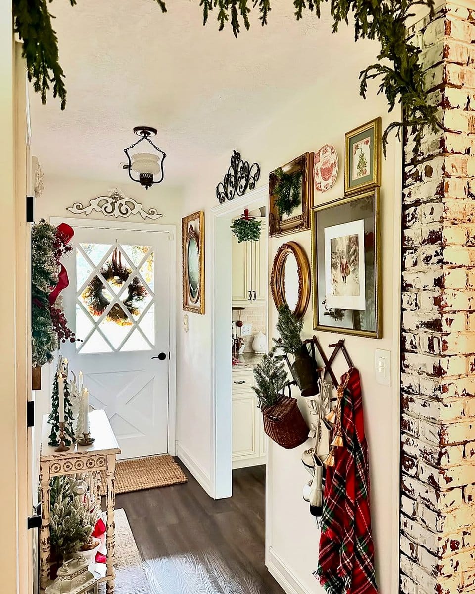 hutch with seasonal plant decorations