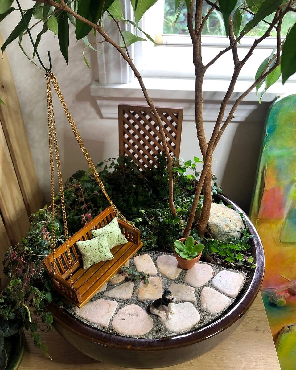 fairy garden in alcove
