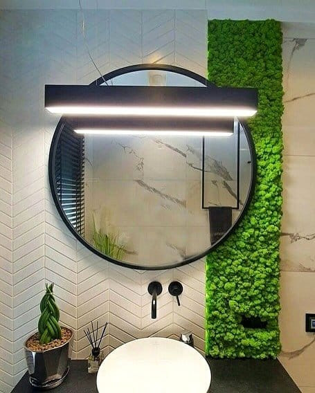 bathroom with moss wall