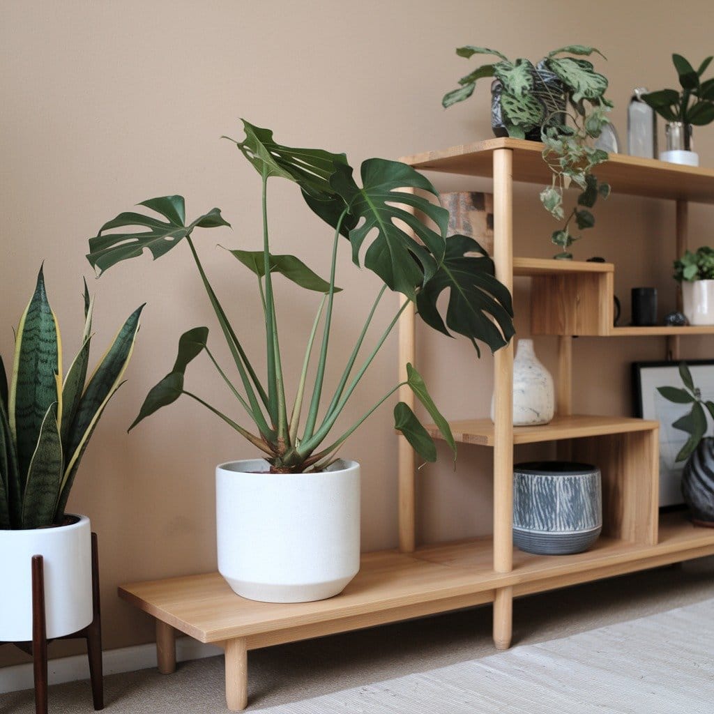Lush monstera in minimal white pot