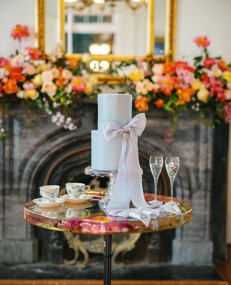 fireplace mantel with assorted plants