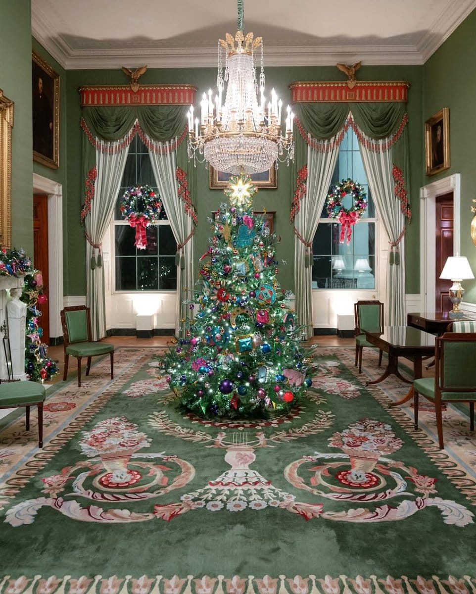 festive room with seasonal decorations and prisms