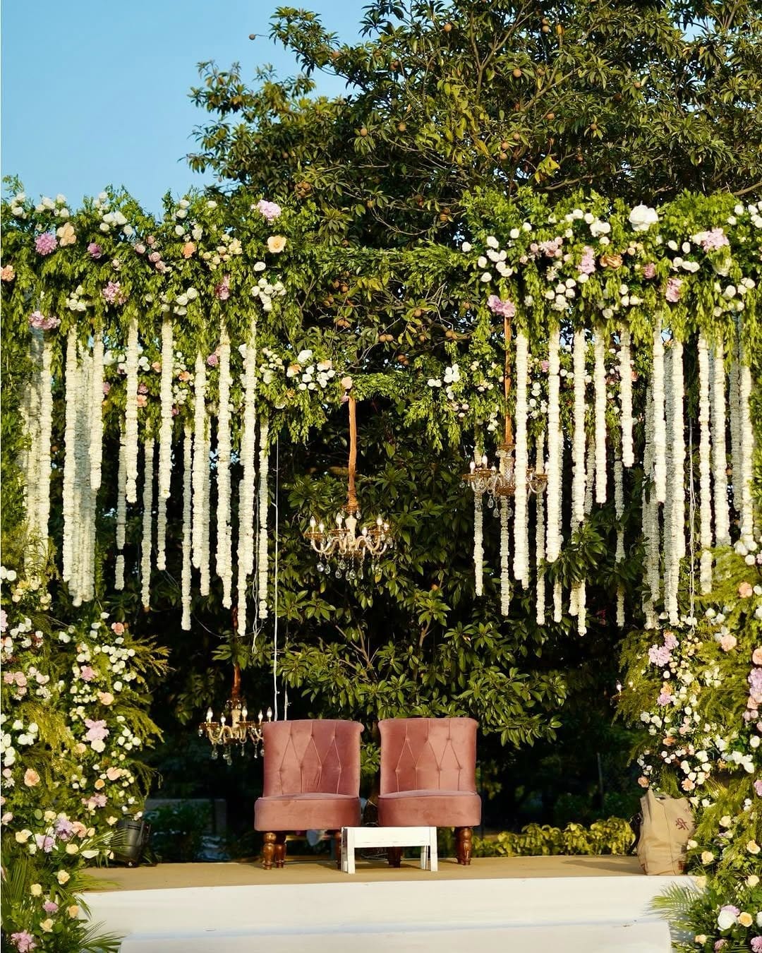 Lush greenery in hanging chandelier
