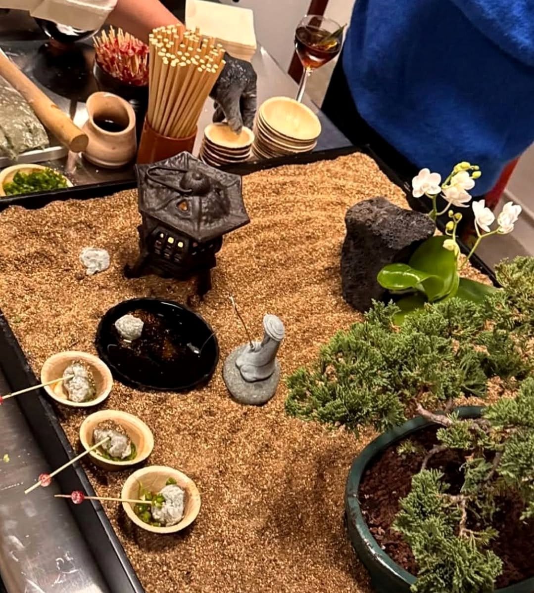 mini zen garden with lava rock