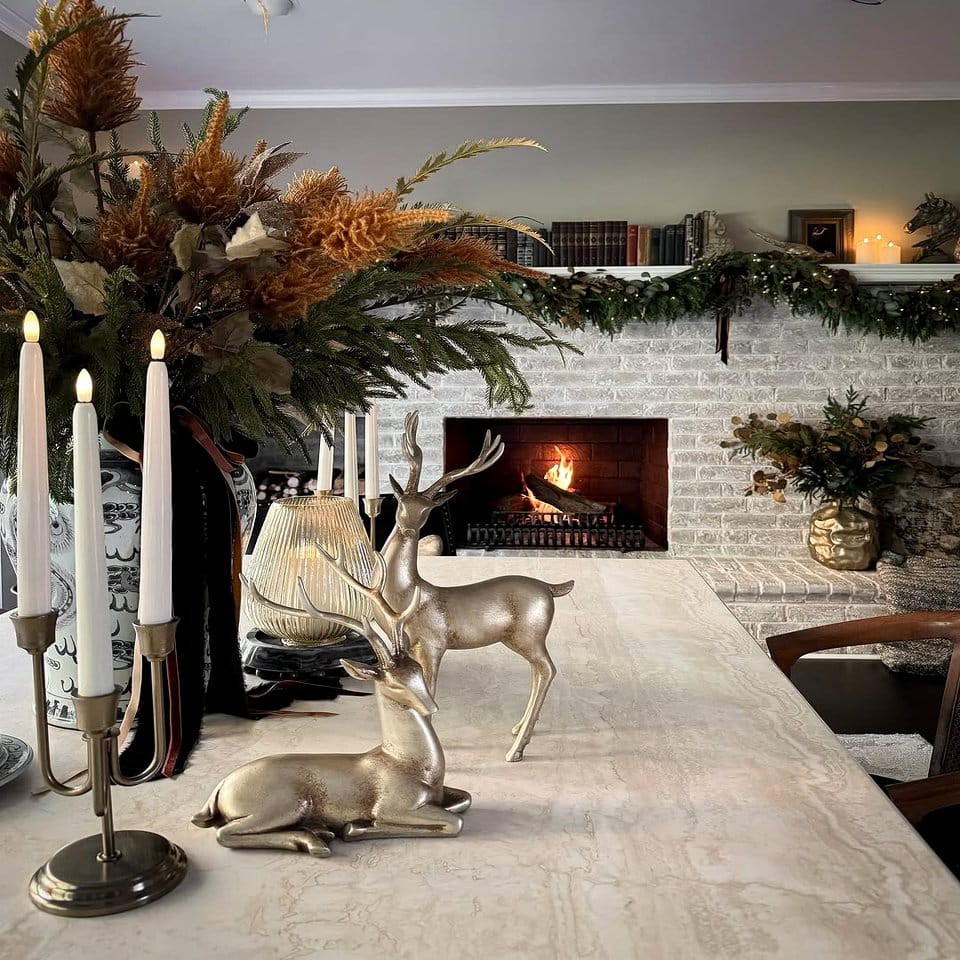 Classic fireplace mantel with integrated plant shelf