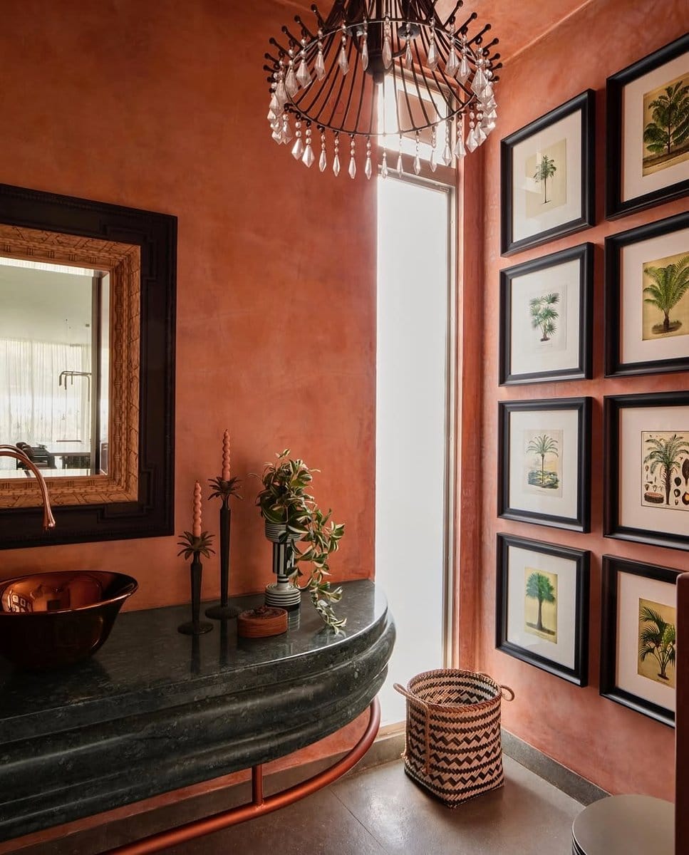 terra cotta accent wall in living room