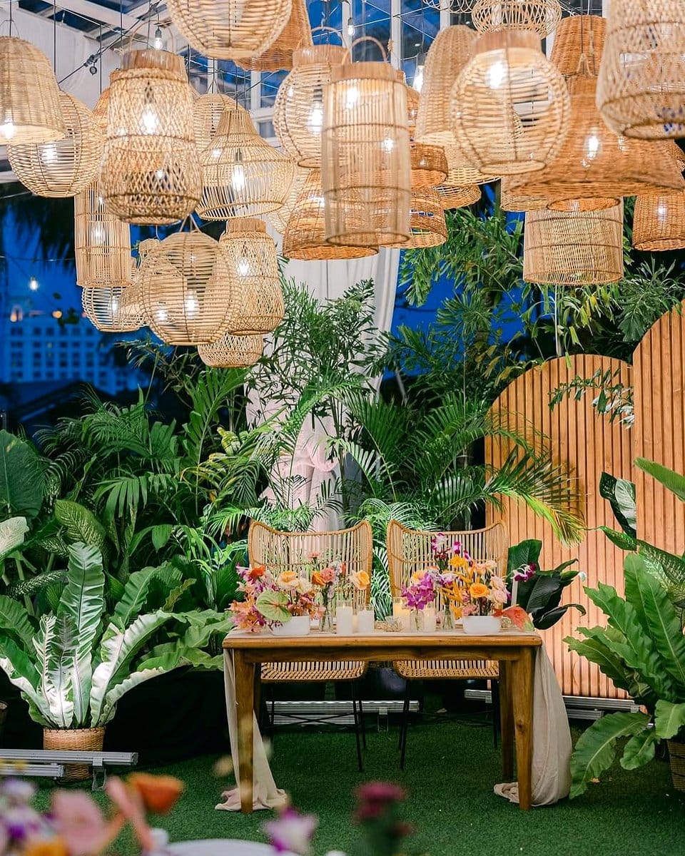 tropical plants on coastal-themed table