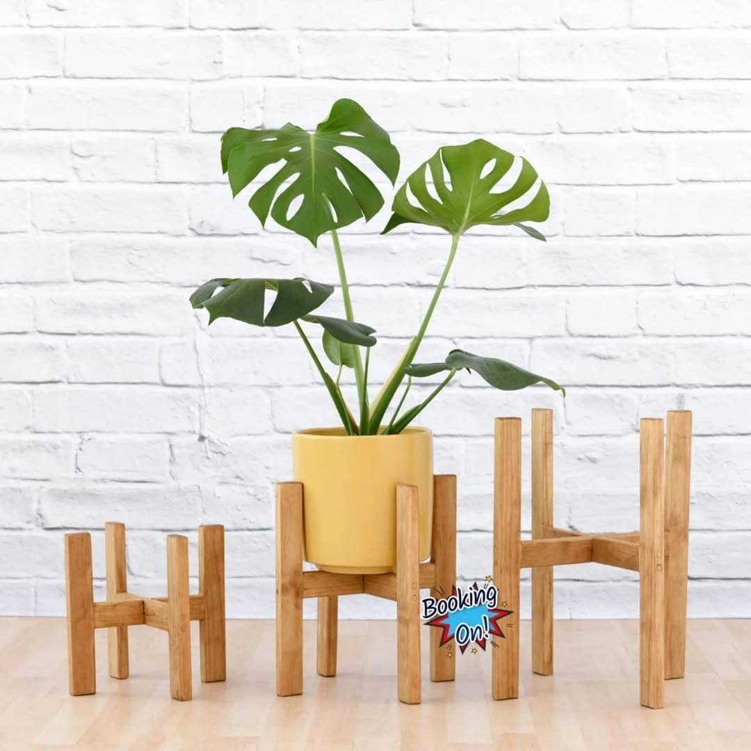 wooden pot stands with plants