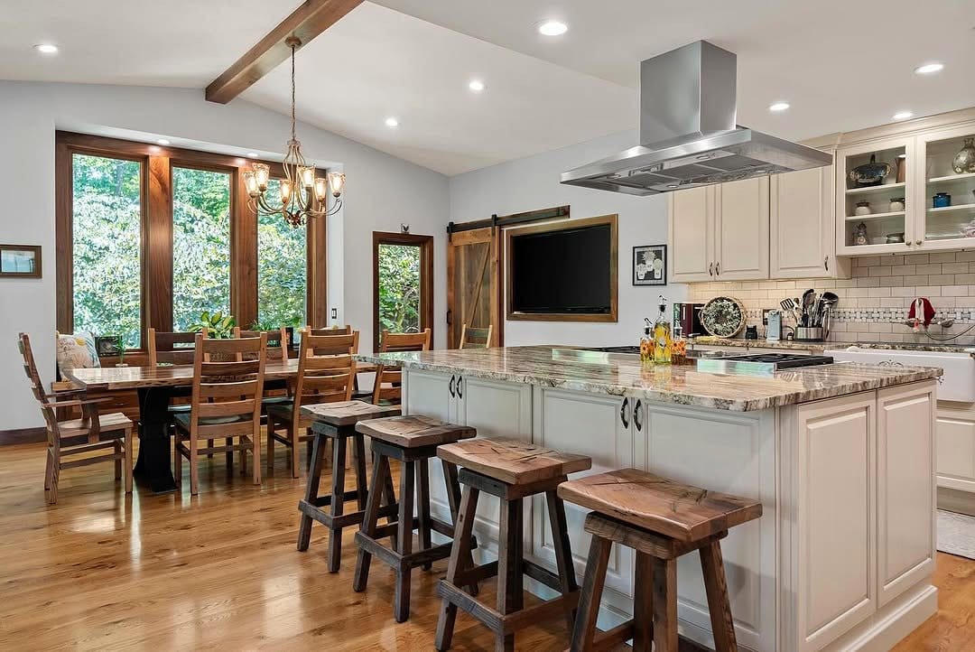 Rustic home bar with wooden counter
