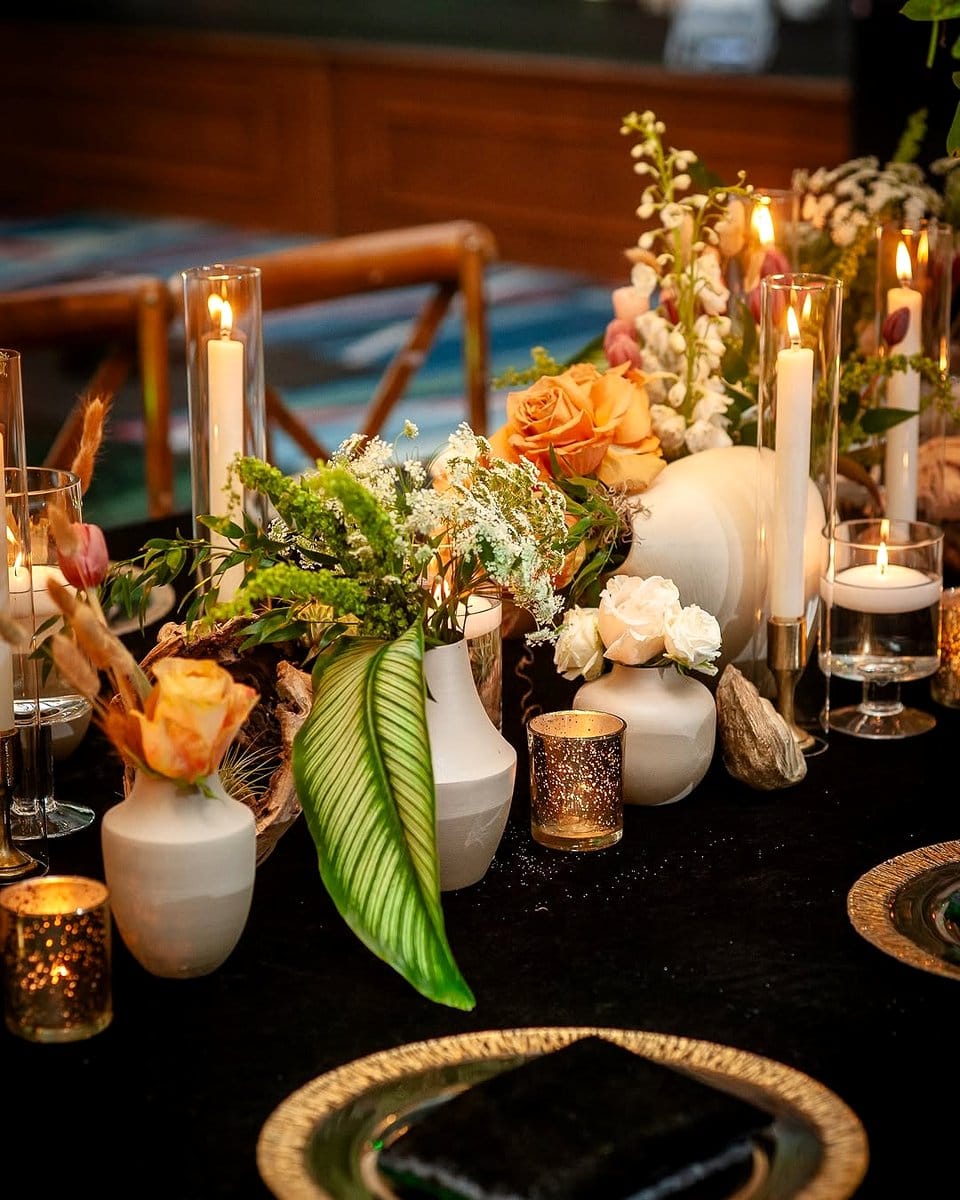 layered plant arrangement near light