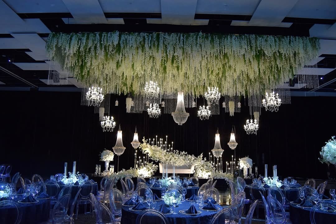 asymmetric plant chandelier in art studio