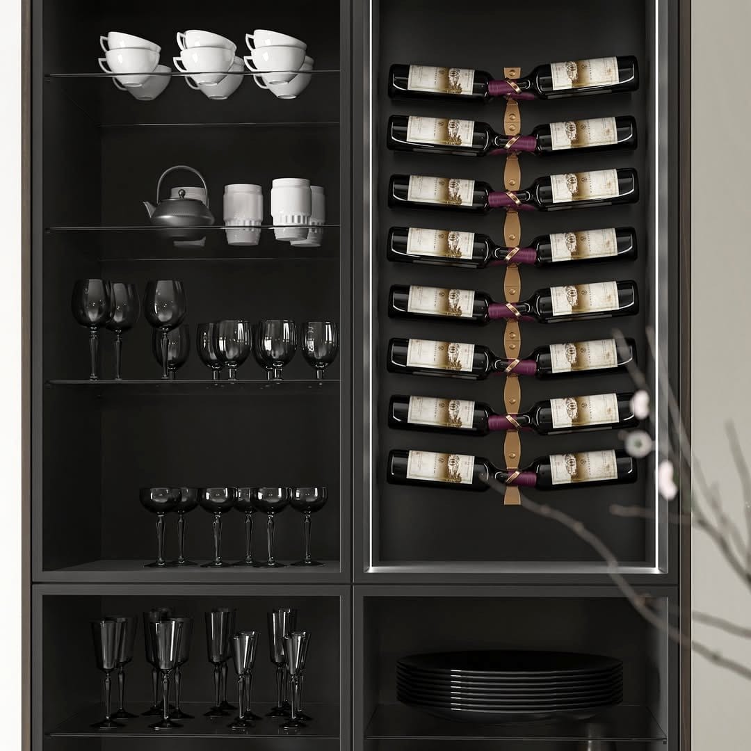 hollowed log wine rack with bottles