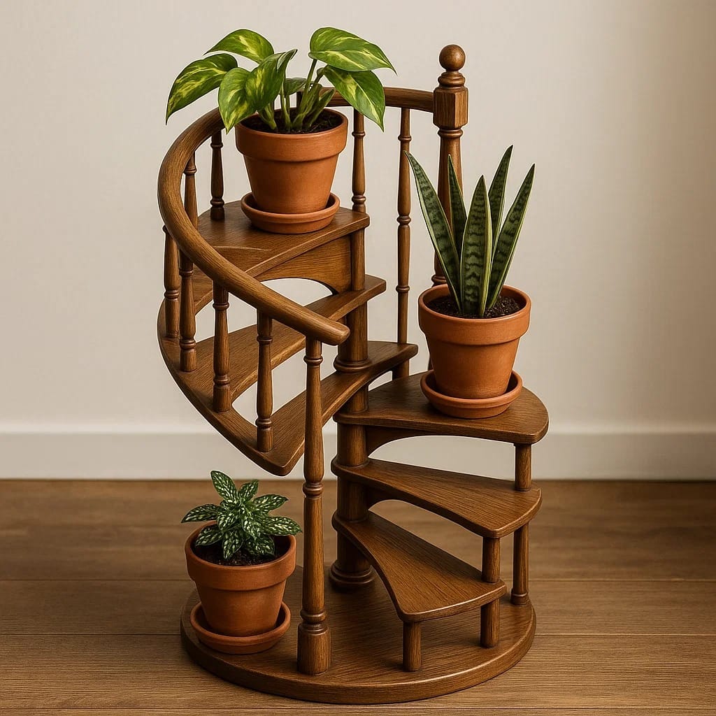 Innovative wooden crate herb spiral with fresh herbs