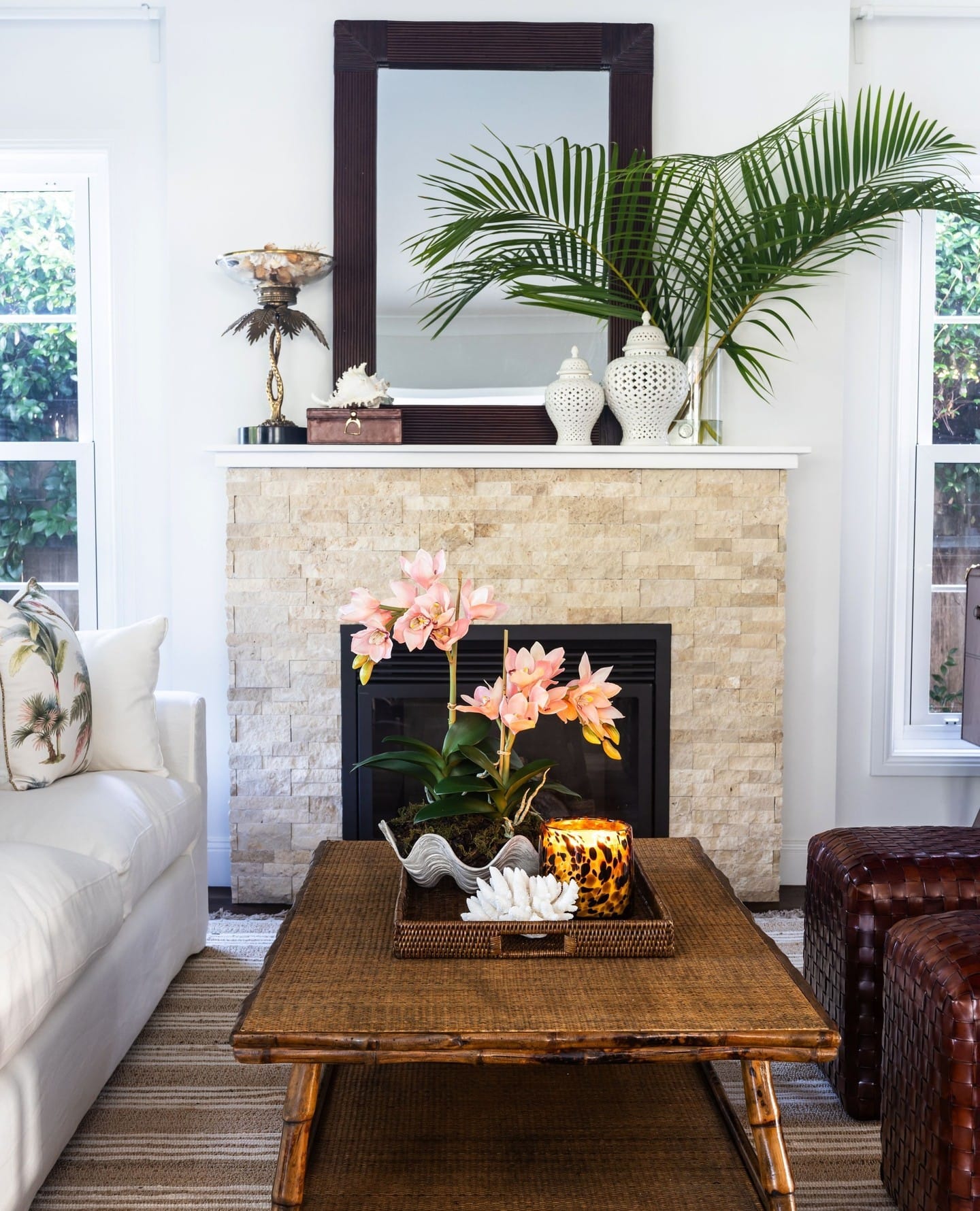 Sleek glass-top coffee table with integrated planter