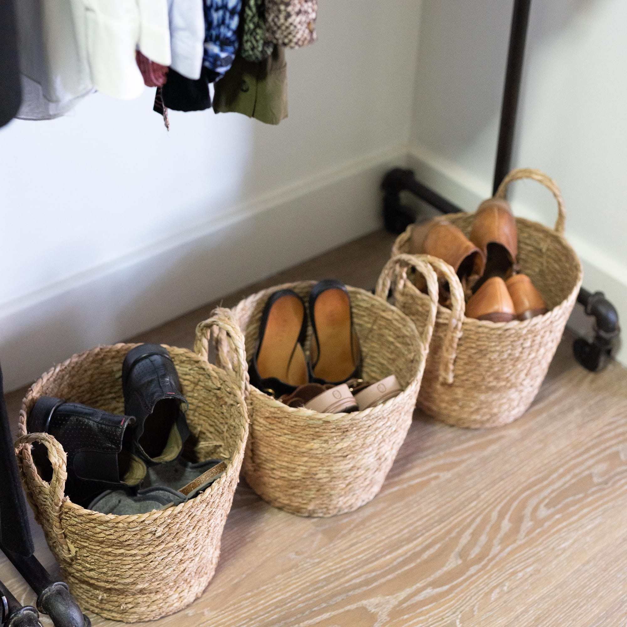 woven basket filled with shoes