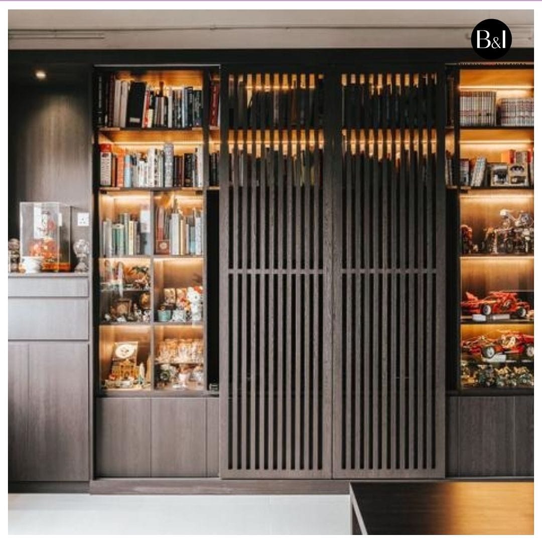 Innovative hidden storage in a minimalist living room