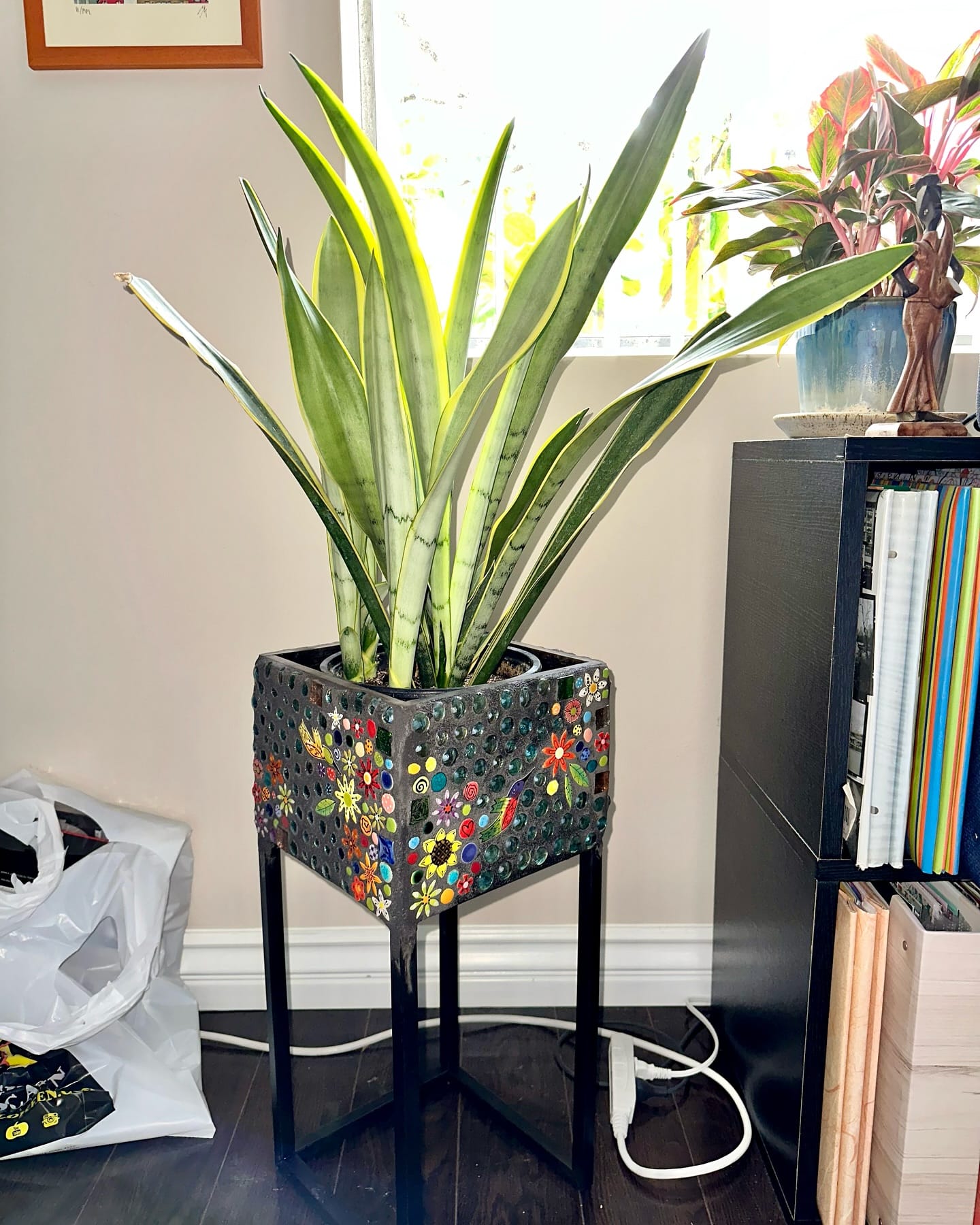 mosaic planter with bright tiles