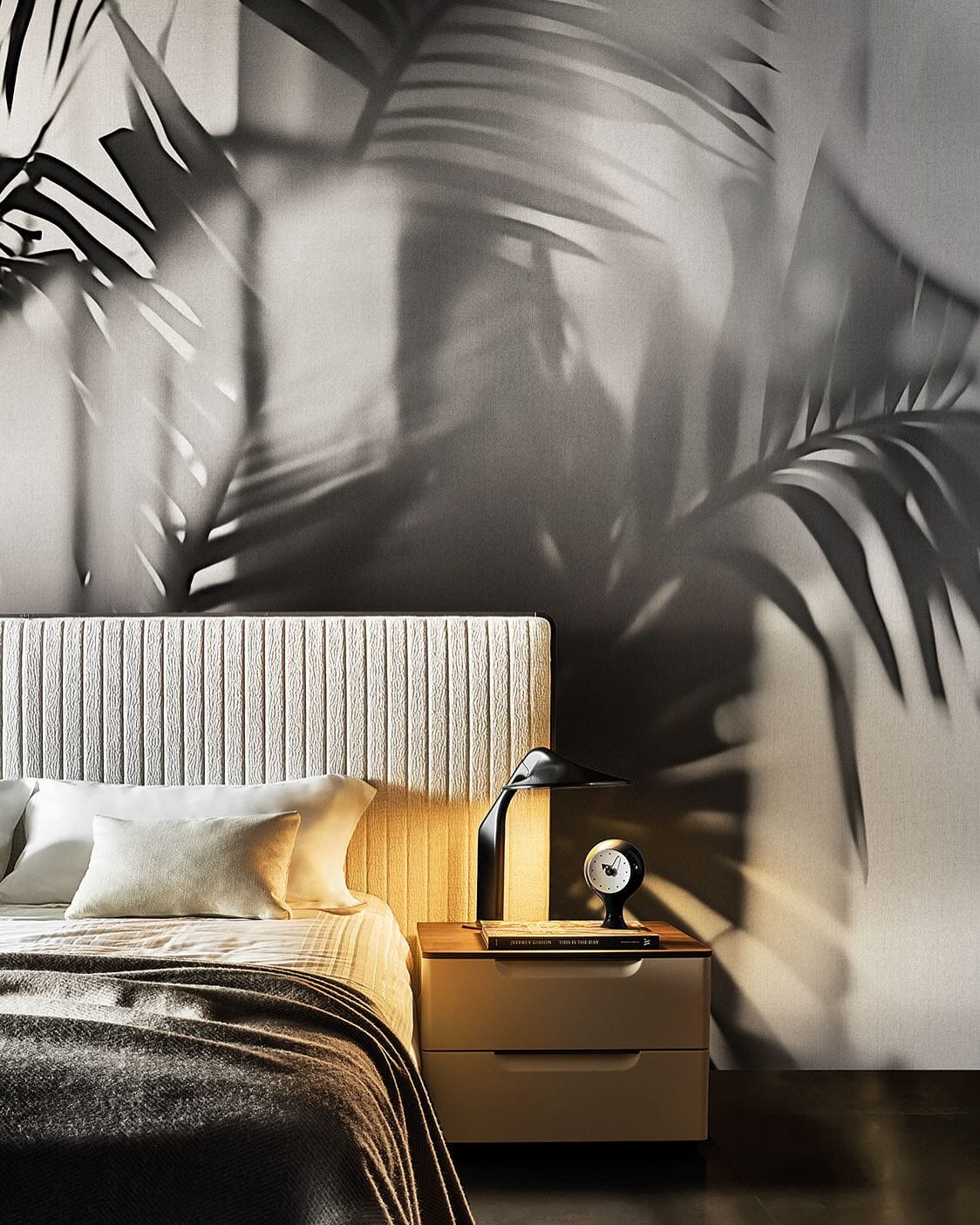 palm leaf shadows on a white wall