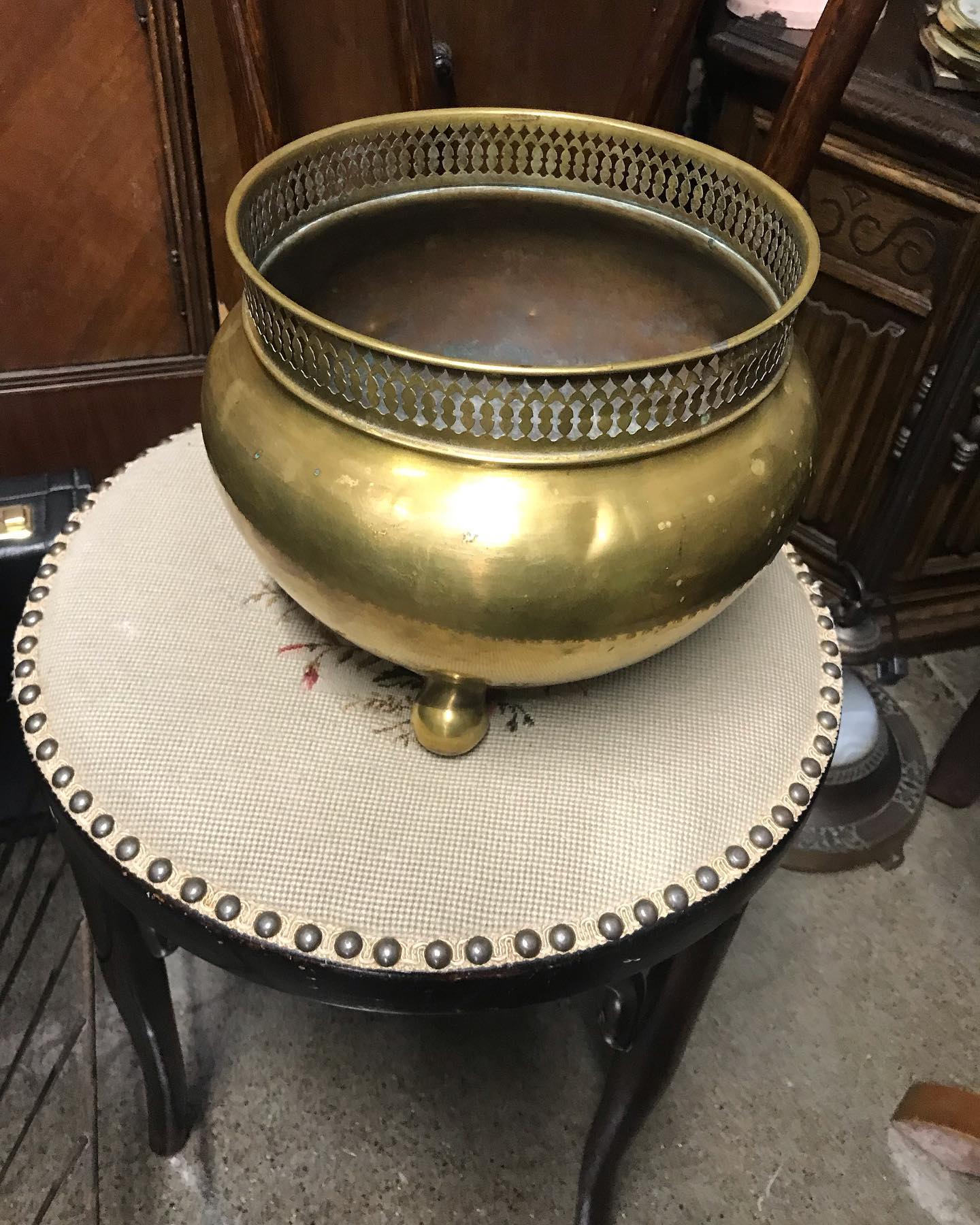 vintage chair with brass planter