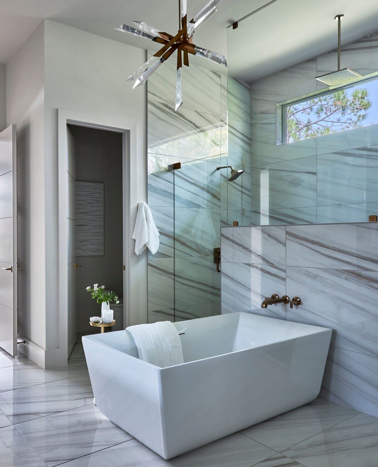 bathroom shelves with nested baskets