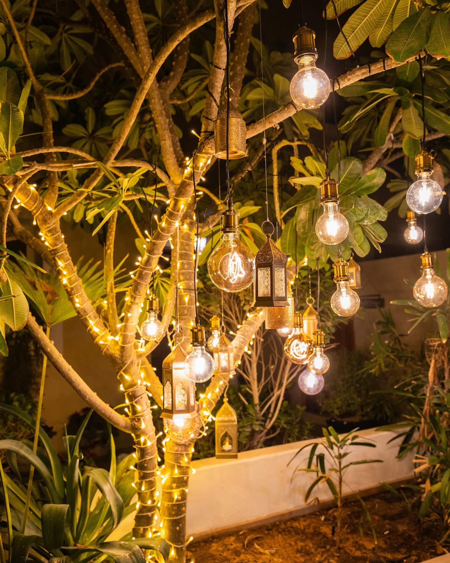 rope lights along balcony railing