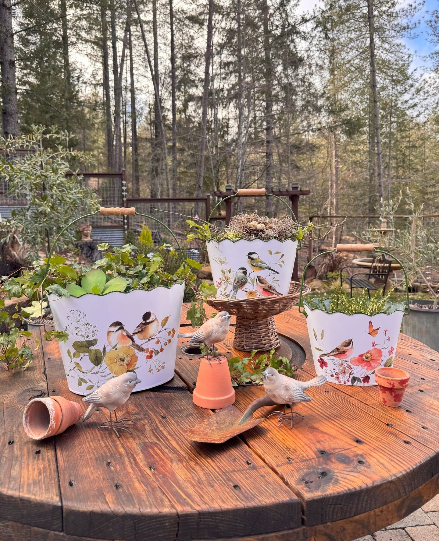 multi-tiered log planter display