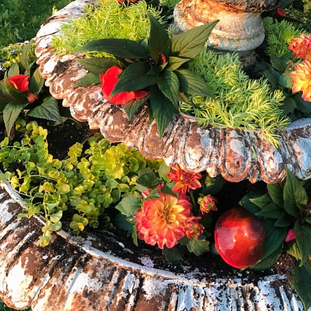 Brightly painted tires with flowers