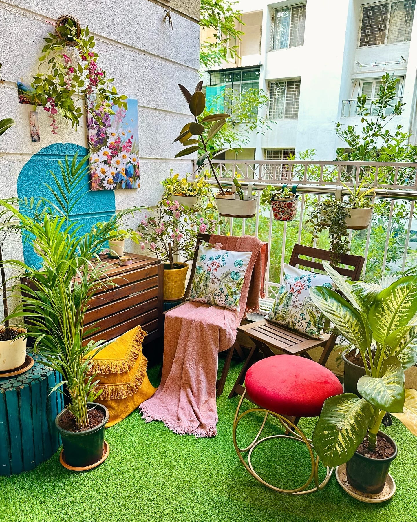 Vibrant tapestry backdrop with plants
