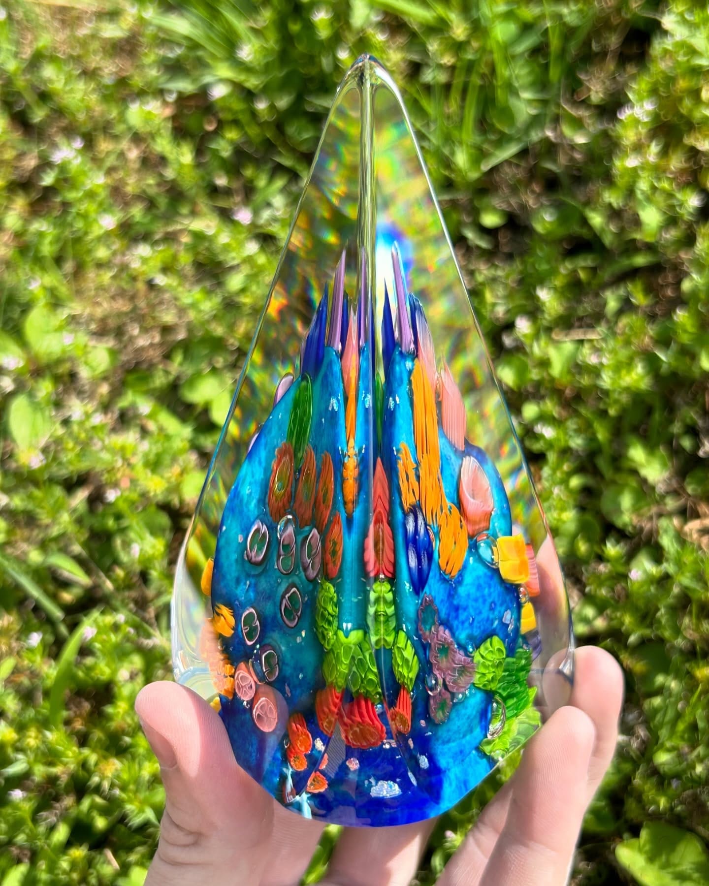 suspended glass orb with air plants