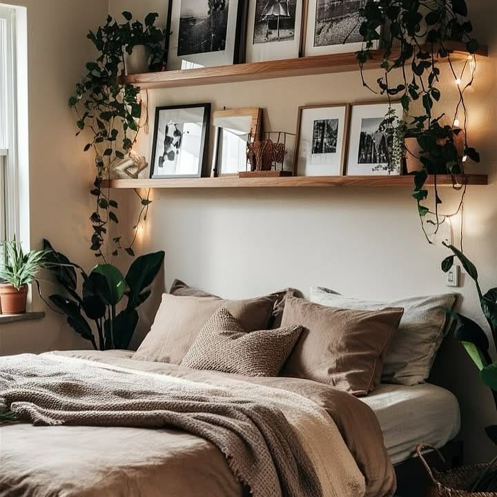 Bedroom corner with clay pots and cozy decor