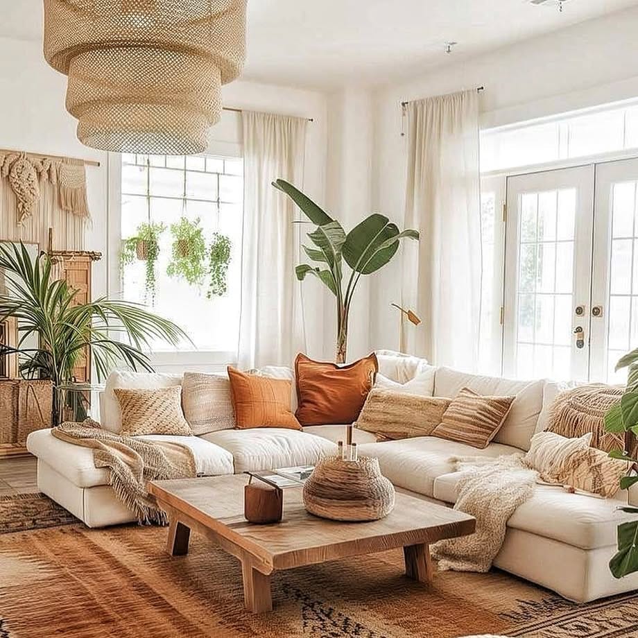 Rattan plant stand with leafy greens