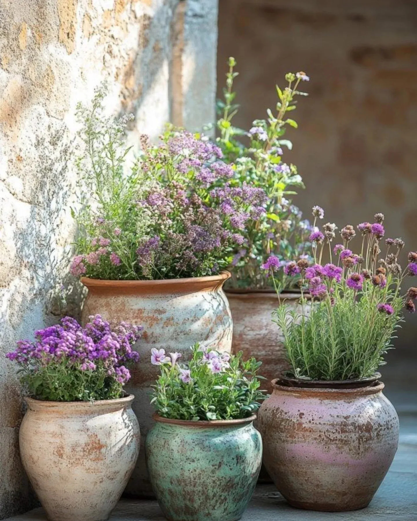 Vintage decor with clay pots and plants