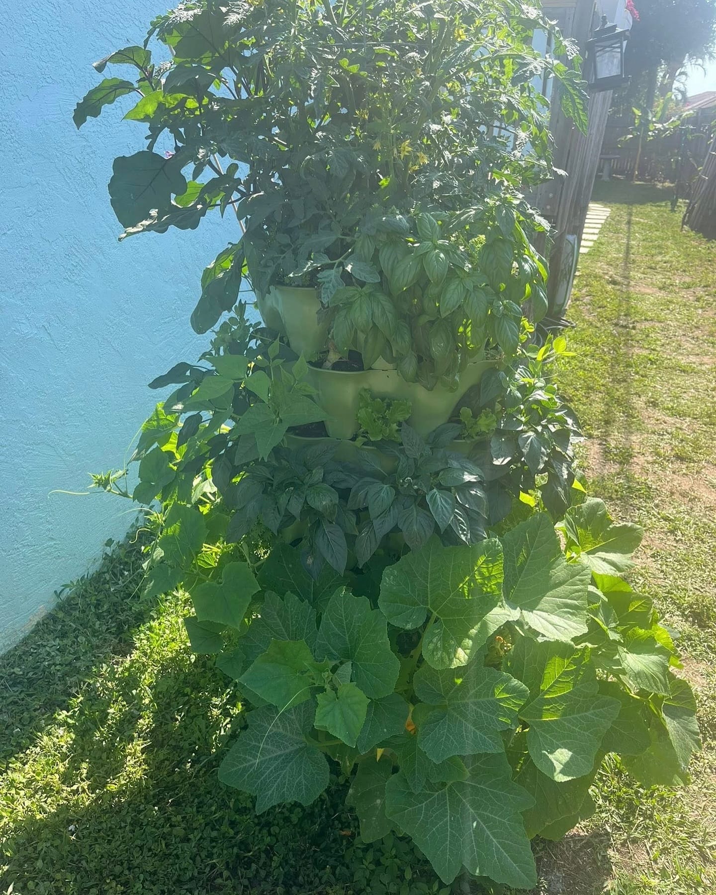 herb garden tower on logs
