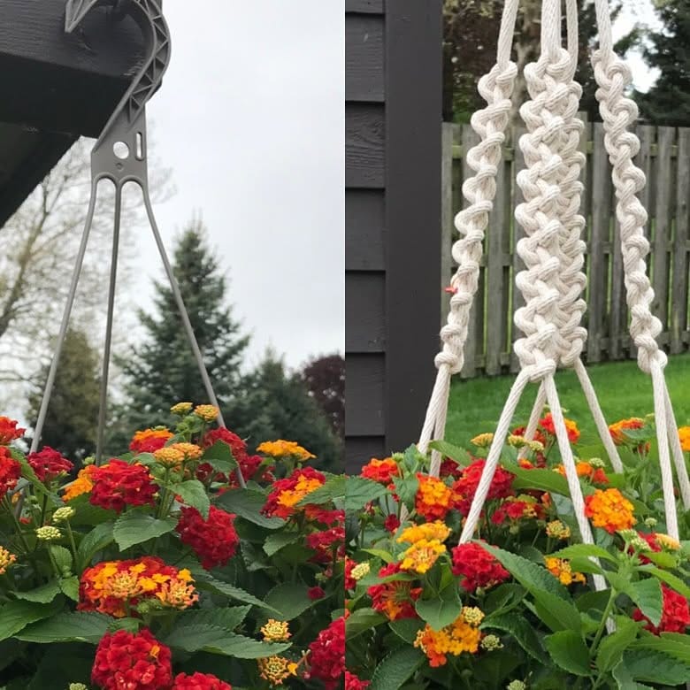 Seasonal macramé plant hanger arrangement