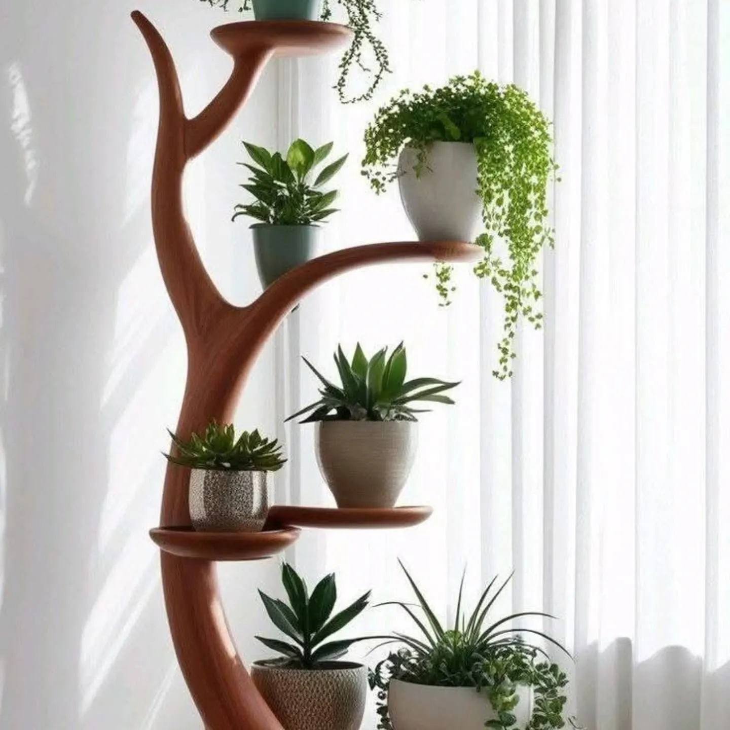 Sleek fiddle leaf fig on wooden stand