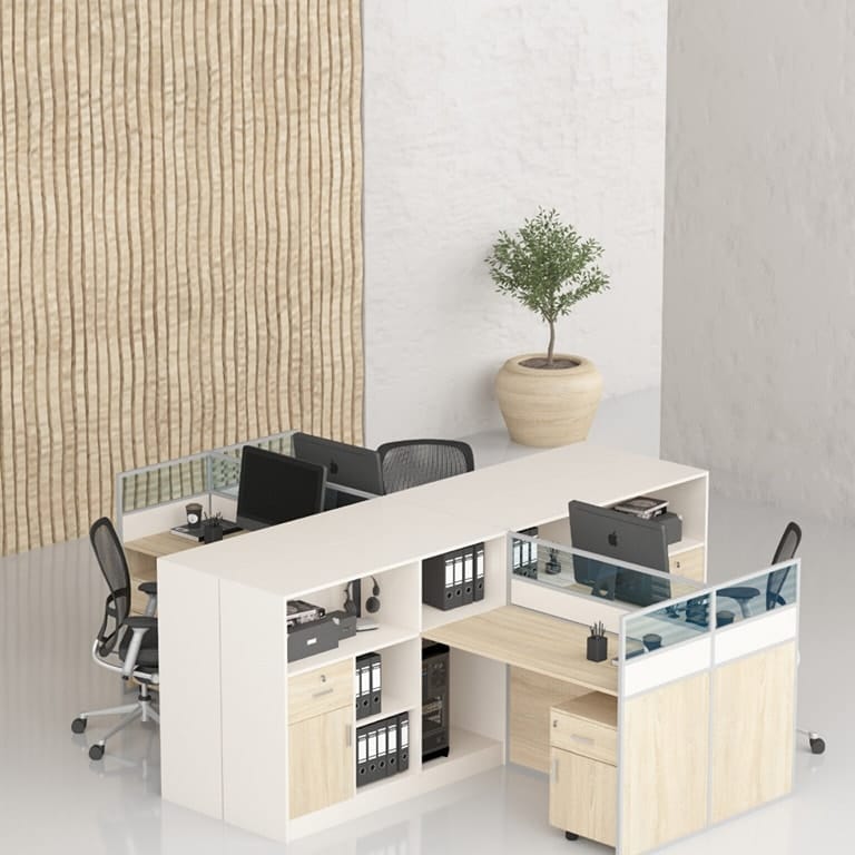 marble-look planter with peace lily on desk