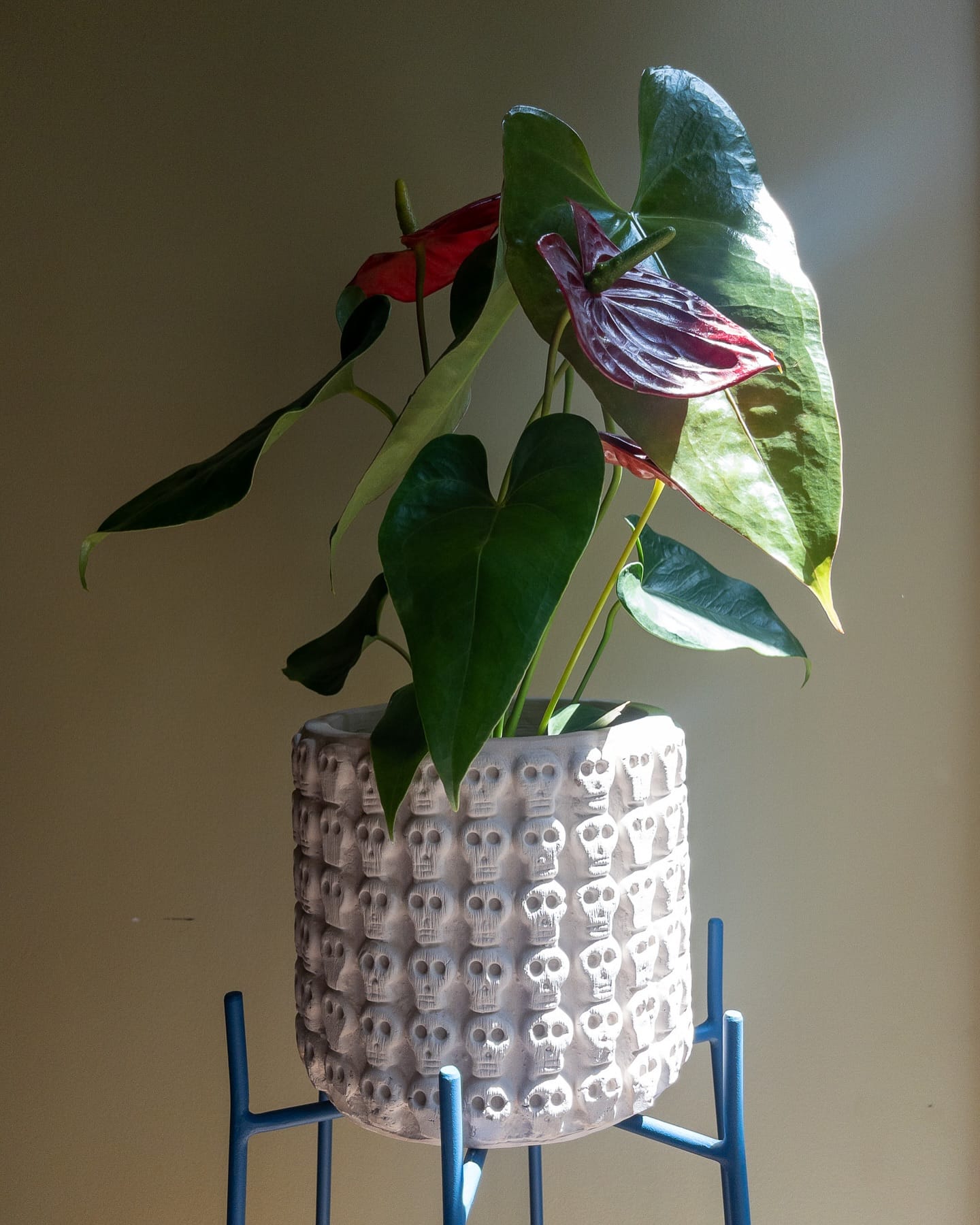 metal and stone planter in garden