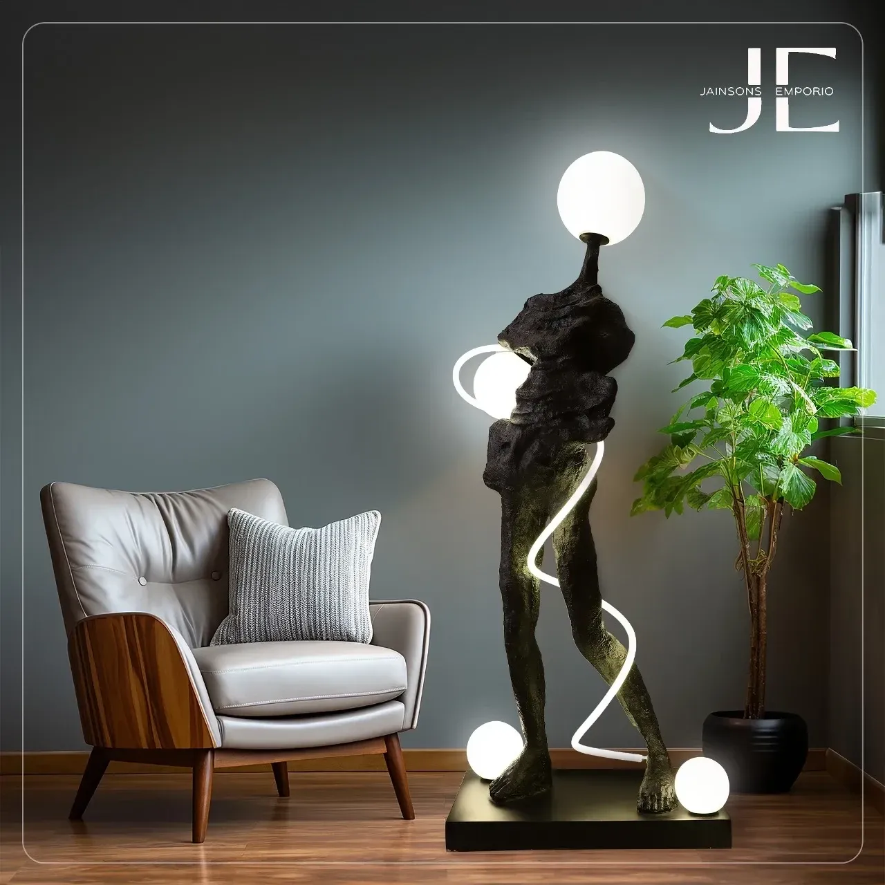 floor lamp spotlighting rubber plant