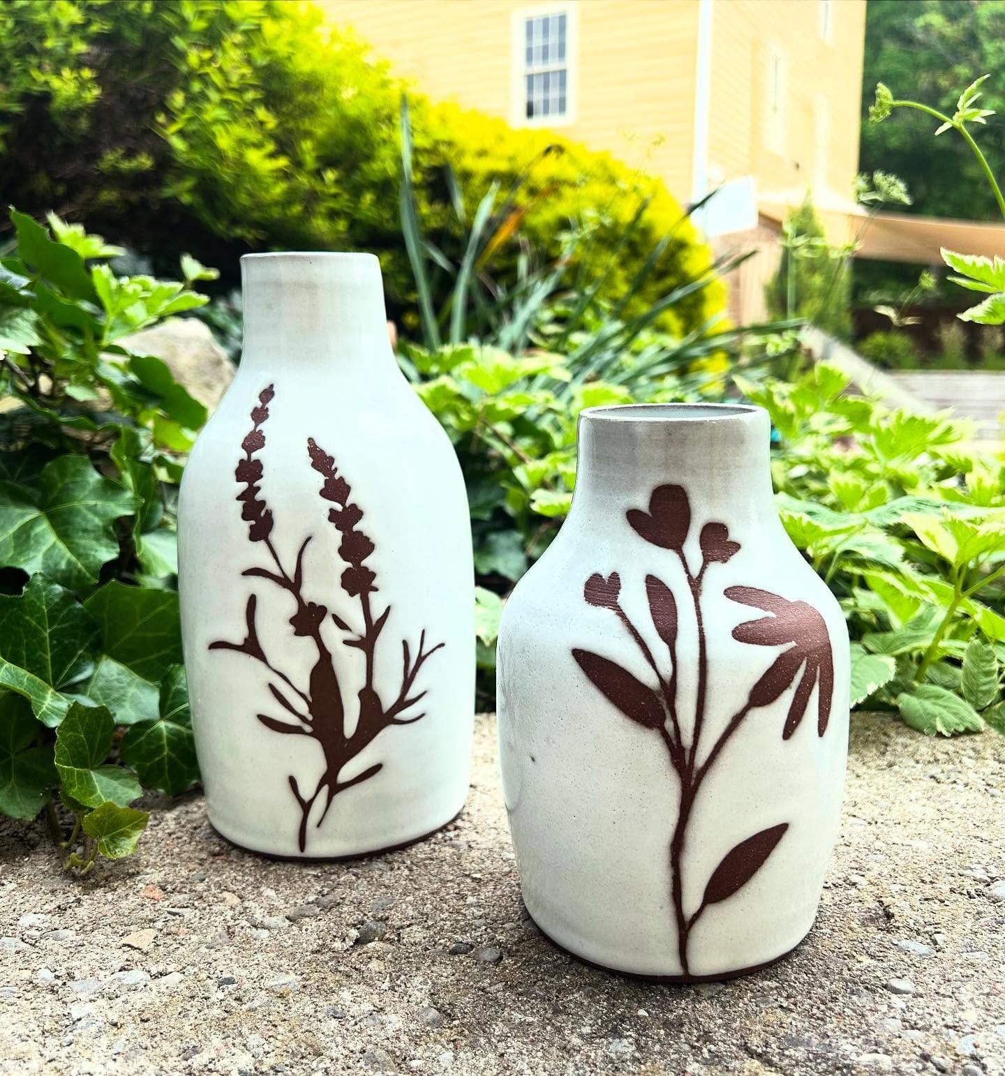 stoneware vases with dried flowers