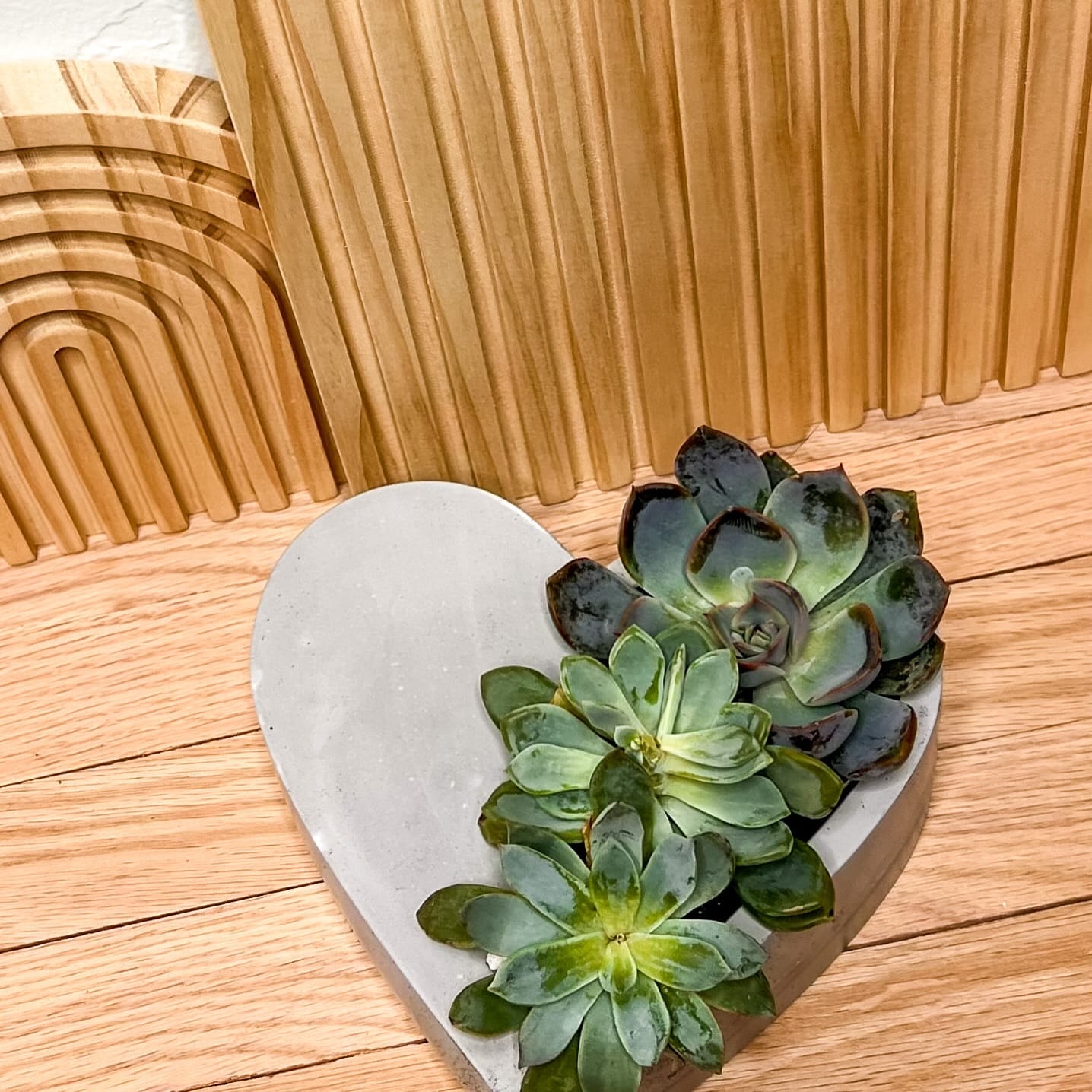 wood and resin planter in entryway