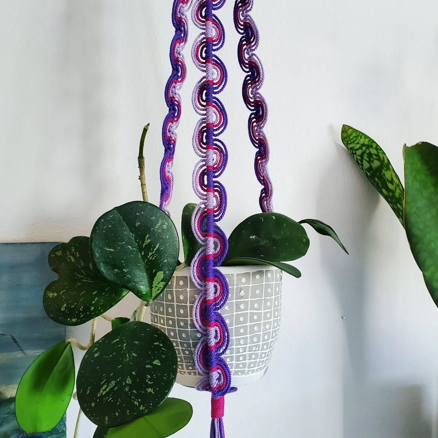Creative workspace with macramé plant decor